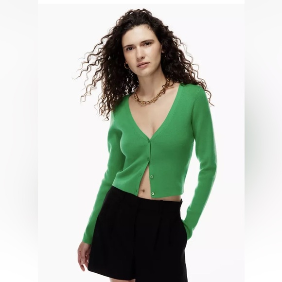 NWT Aritzia Babaton Georgia Cropped Cardigan Wool Blend Gloss Green Size S - Picture 2 of 7